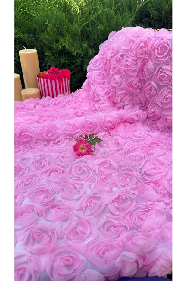 Candy Pink Three-Dimensional Rose Fabric