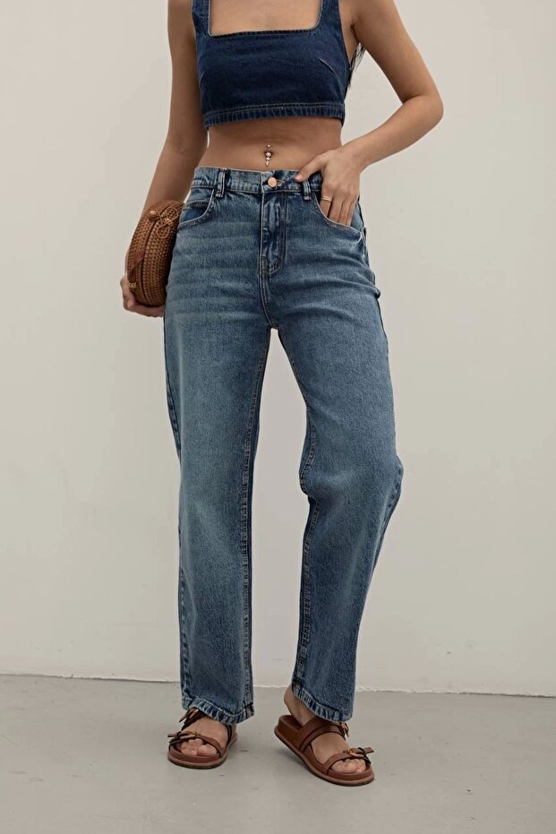 Premium Mide Blue Mom Fit Jeans - 1