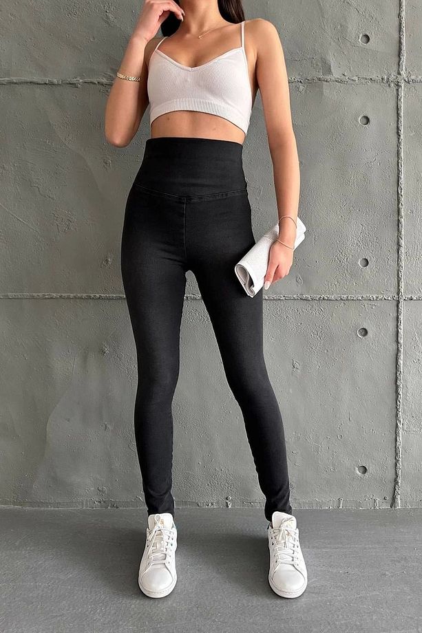 Siyah Ekstra Yüksek Bel Kot Tayt Pantolon Jeggings - 6
