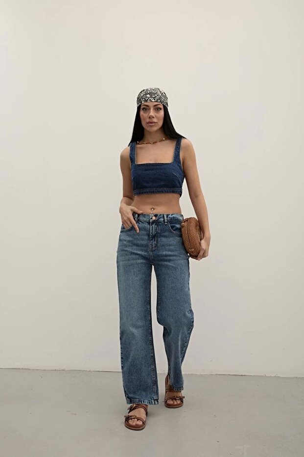 Premium Mide Blue Mom Fit Jeans - 2