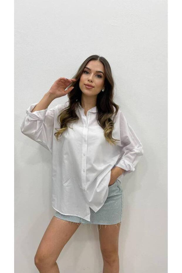 Kadın Oversize Uzun Basic Gömlek - 1