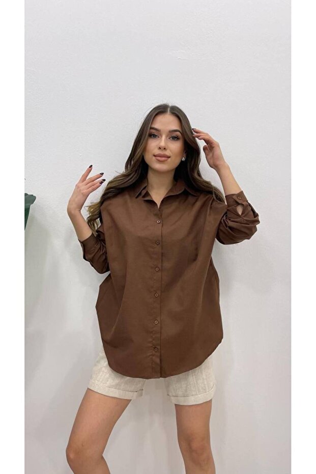 Kadın Oversize Uzun Basic Gömlek - 1