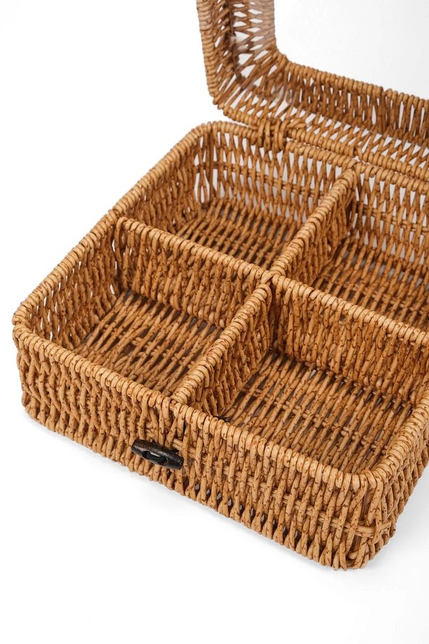 Mathilda - Rattan 4 Bölmeli Kapaklı Saklama Kutusu,Düzenleyici, Organizer, Takı Kutusu - 7