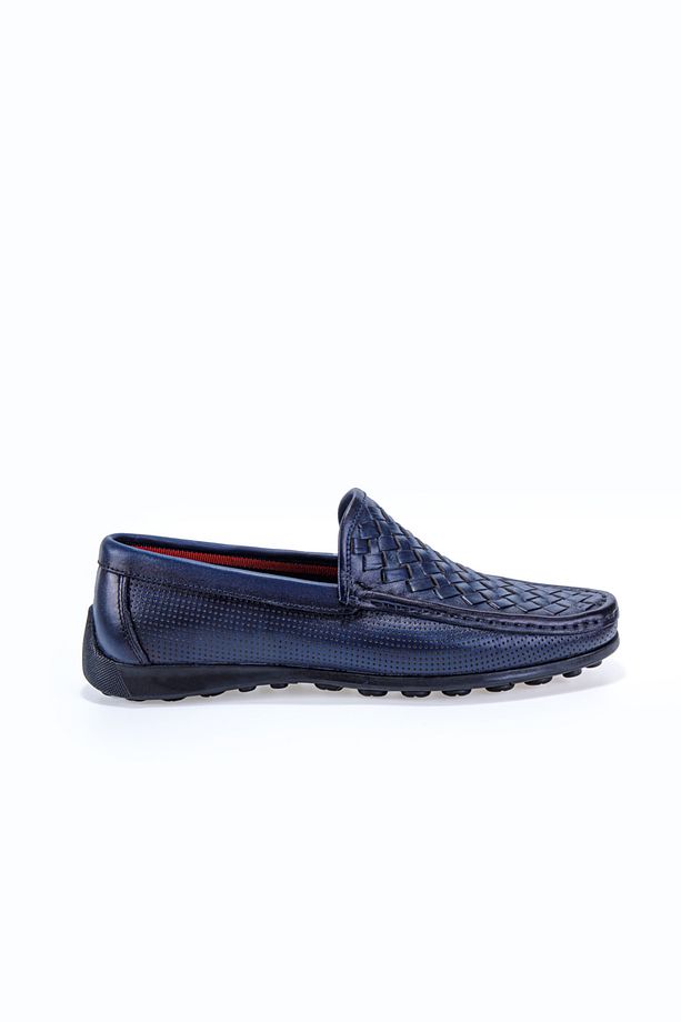 Stride Lacivert Örgülü %100 Hakiki Deri Erkek Loafer Ayakkabı - 4