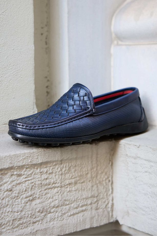 Stride Lacivert Örgülü %100 Hakiki Deri Erkek Loafer Ayakkabı - 7