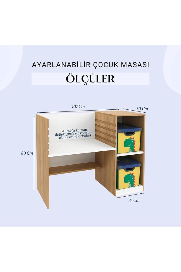 Ayarlanabilir Çalışma Masası – %100 MDF Kalitesi | 3 Yaştan 18 Yaşa Kadar Tek Masa ! - 4