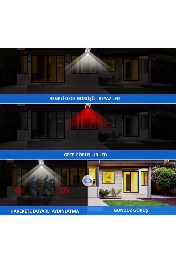 3011 Çift Kameralı Hareket Takipli Gece Sensörlü Çift Siren Su Geçirmez Onvif Wifi Ip Kamera - 3