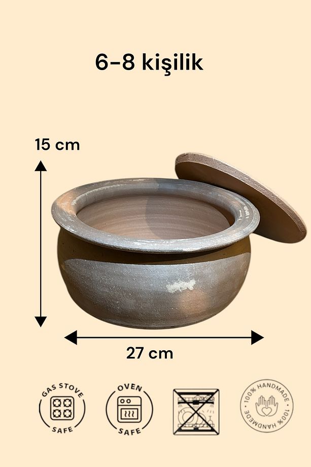El Yapımı Doğal Toprak Ateşe Dayanıklı Çömlek Güveç Tencere Büyük Boy 4,5-5 Litre 6-8 Kişilik - 3