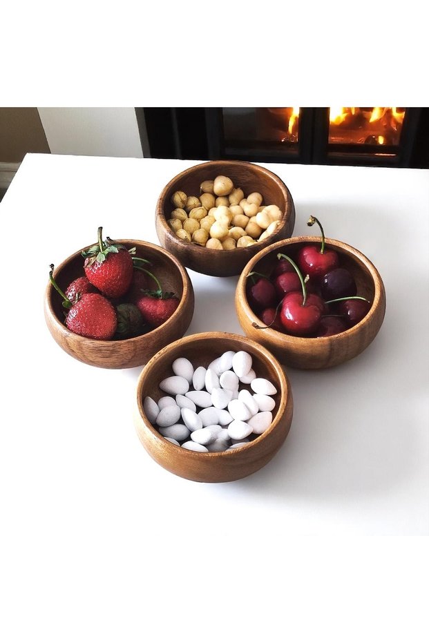 Natural Wooden Serving Bowls | Set of 4 | Kitchen and Table Decoration-Set of 4 Handmade Wooden Snack Bowls