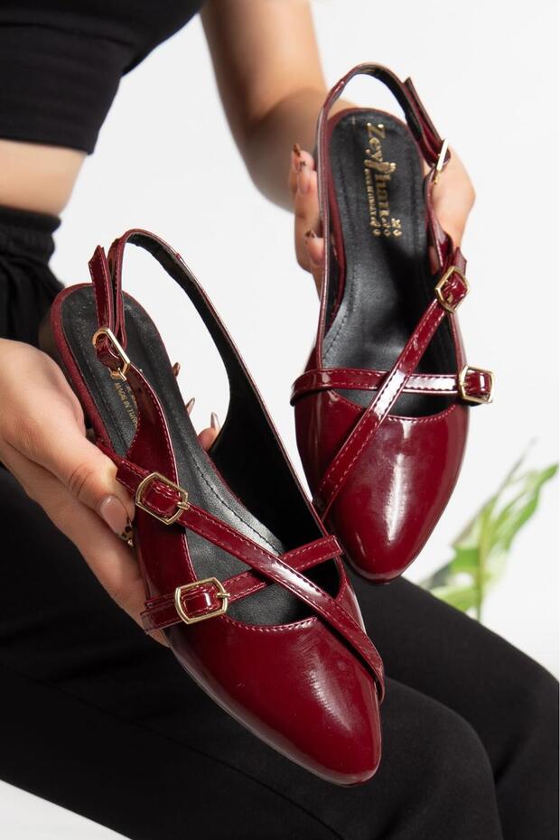 Buckle Detailed Open Back Women's Ballerinas Daily Use Stylish and Comfortable Ballerinas-051