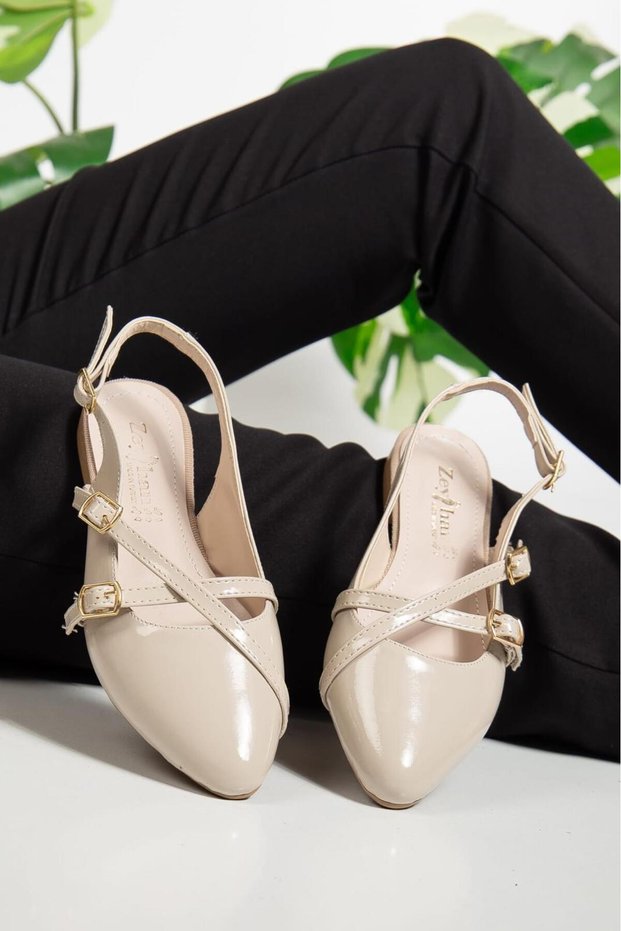 Buckle Detailed Open Back Women's Ballerinas Daily Use Stylish and Comfortable Ballerinas-051