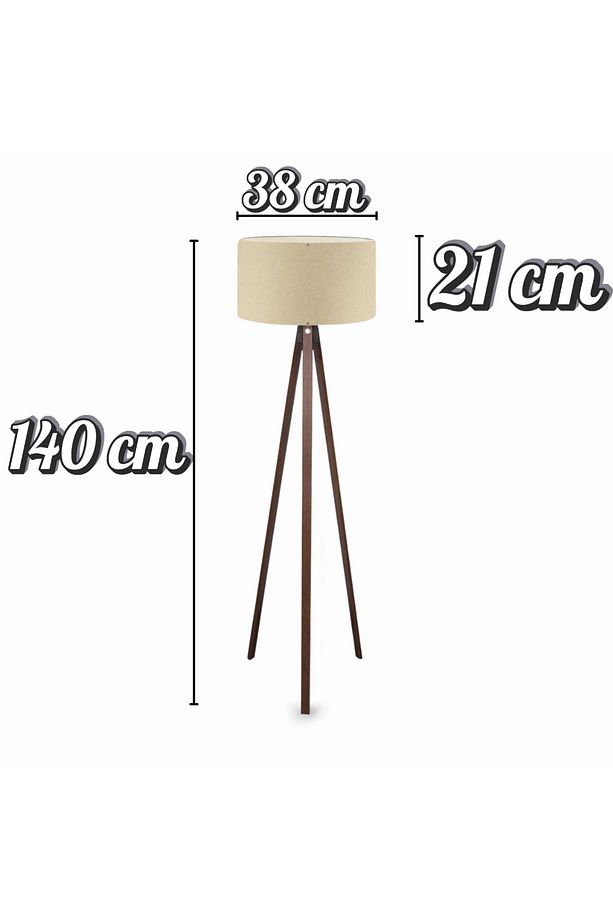 Modern 3 Ayaklı Kumaş Gövdeli Bej Lambader | Dekoratif Salon ve Yatak Odası Aydınlatması - 3
