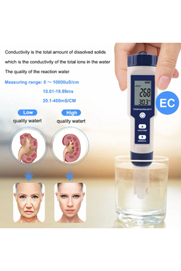 0.1 EZ-9909 Yieryi TDS EC PH Salinity Meter ORP H2 S.G TEMP Water Quality Monitor Solution Fertilize - 3