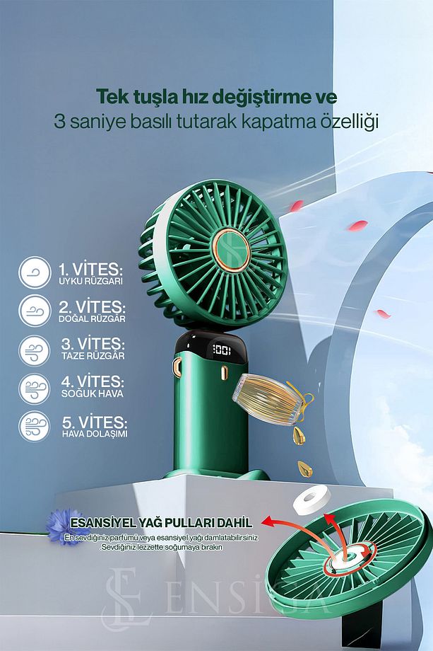 Lcd Ekranlı Şarjlı Mini El Boyun Masa Fanı Seyahat Taşınabilir Fan Aralığı Şarjlı Yüksek Şarj - 9