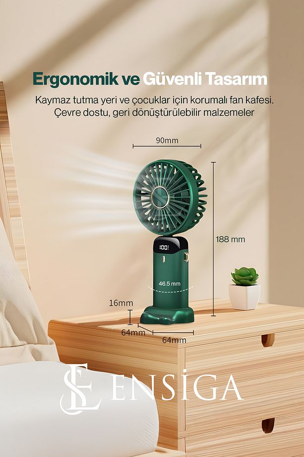 Lcd Ekranlı Şarjlı Mini El Boyun Masa Fanı Seyahat Taşınabilir Fan Aralığı Şarjlı Yüksek Şarj - 5