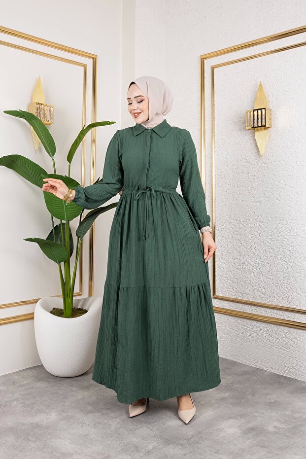 Lara Fabric Half Button Women's Dress - Khaki / E0121