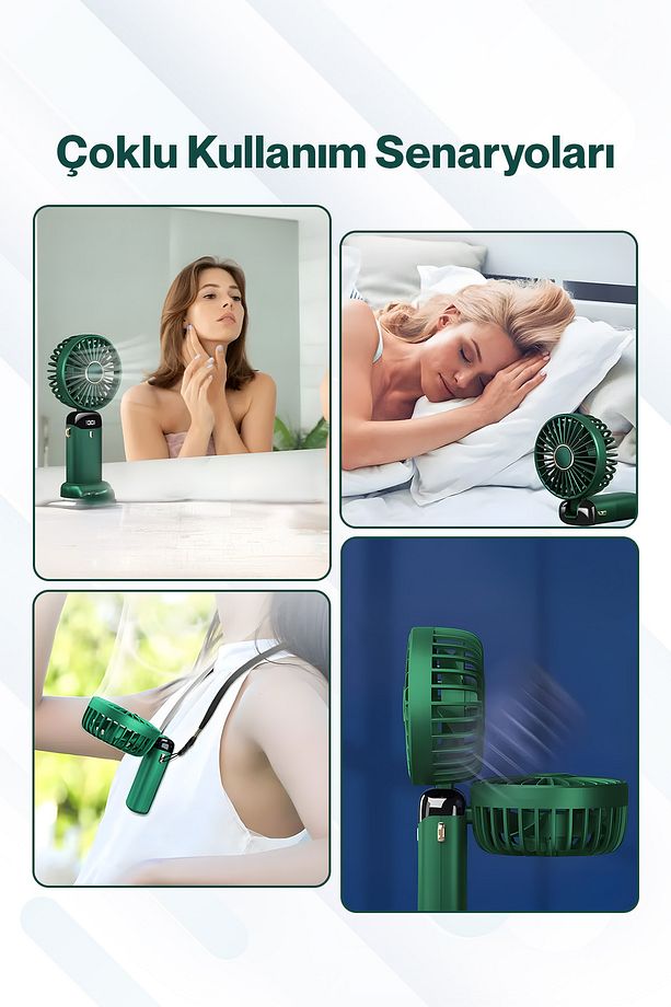 Lcd Ekranlı Şarjlı Mini El Boyun Masa Fanı Seyahat Taşınabilir Fan Aralığı Şarjlı Yüksek Şarj - 7