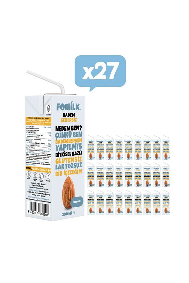 Şekersiz Badem Sütü 200ml X 27 Adet - 1