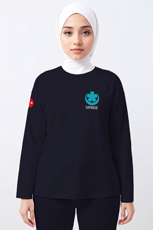 Navy Blue Umke Crew Neck Long Sleeve T-Shirt Unisex