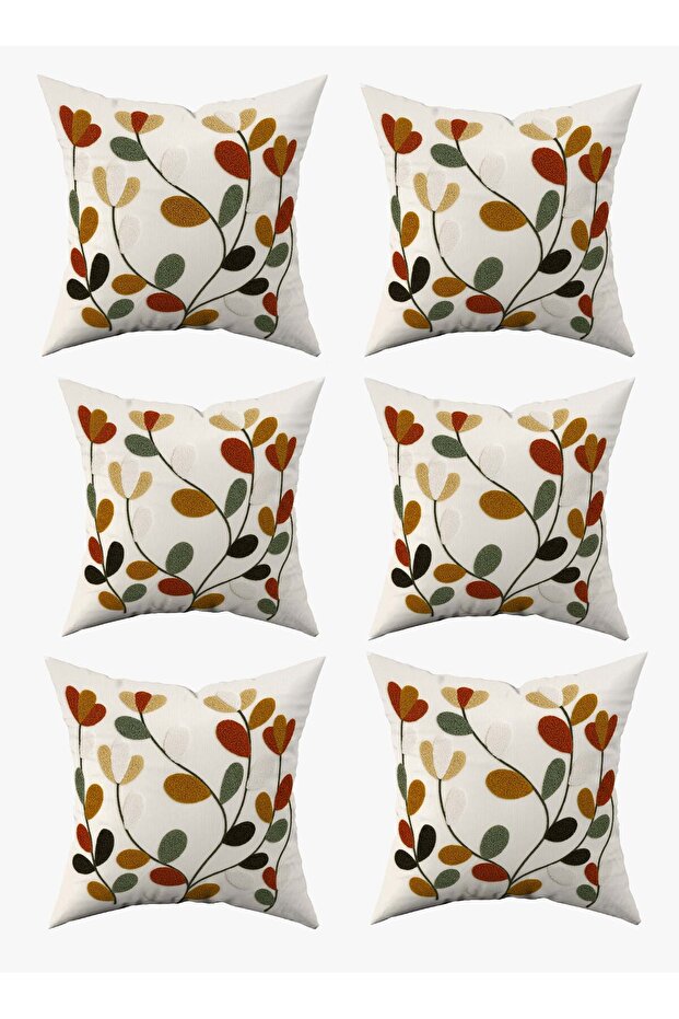 Bohemian Boho Themed Gray Cream Color Digital Printed Gift Set of 6 Throw Pillow Pillowcases