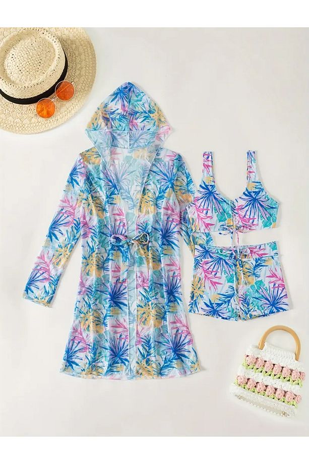Kadın Pareolu Şortlu Bikini Takımı 3’lü Set - 5