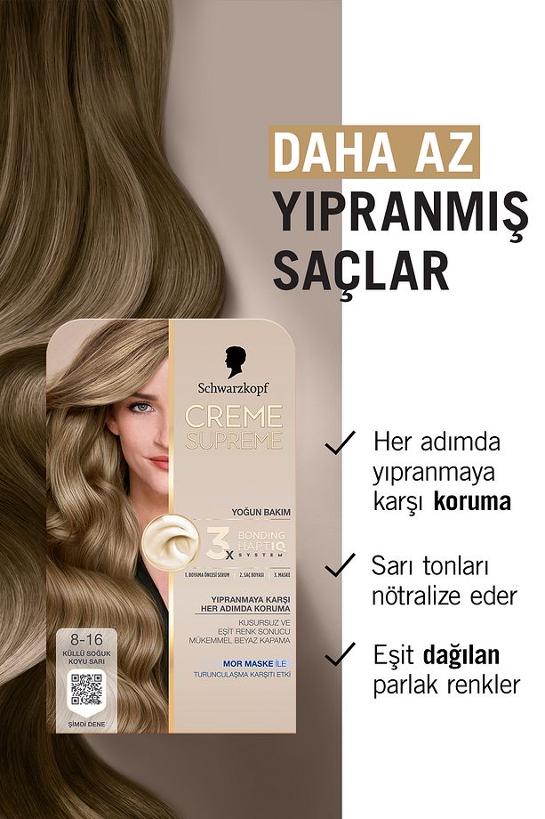 Creme Supreme Full Kit 8-16 Küllü Soğuk Koyu Sarı + Gliss Saç Dökülme Karşıtı Şampuan 400ml - 3