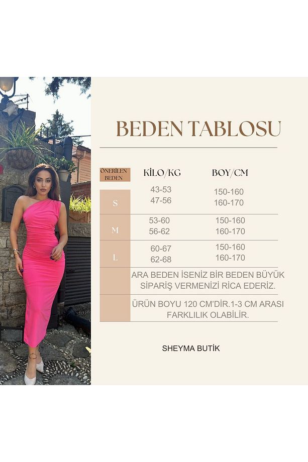 Tek Omuz Drapeli Kadın Midi Elbise - 9