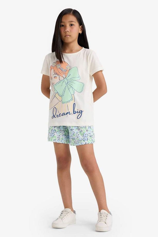 Kız Çocuk Pijama Takımı Baskılı Kısa Kollu Üst Beli Lastikli Şort E0663A825HS - 2