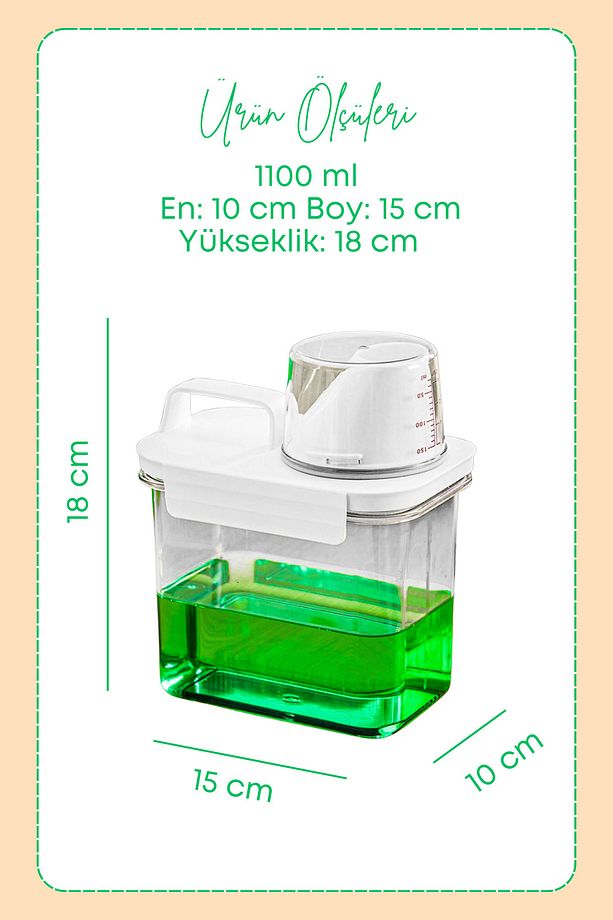 1 Adet Sızdırmaz Depolama Sıvı Toz Deterjan Erzak Saklama Kutusu- Ölçekli Deterjan Kutusu 1100 ml - 3
