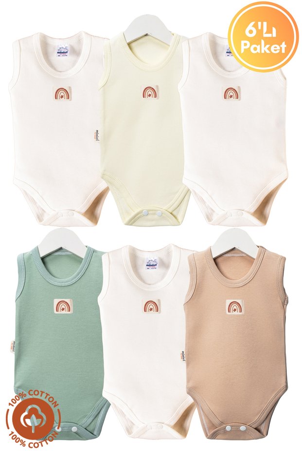 Unisex Baby 100% Organic Cotton Labeled 3-6-9-12 Months Set of 6 Sleeveless Undershirt Baby Bodysuit