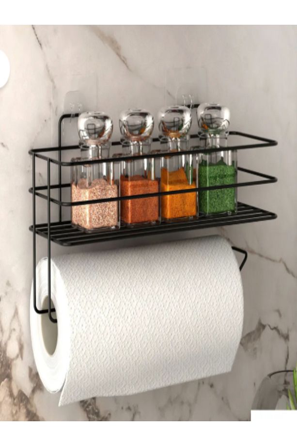 Yapışkanlı Siyah Raflı Havlu Kağıtlık – Banyo ve Mutfak İçin Pratik Peçetelik - 4
