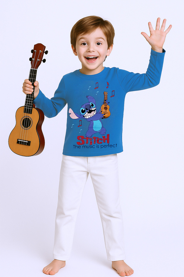 Boys' Long Sleeve T-Shirt with Character Print and Crew Neck E10