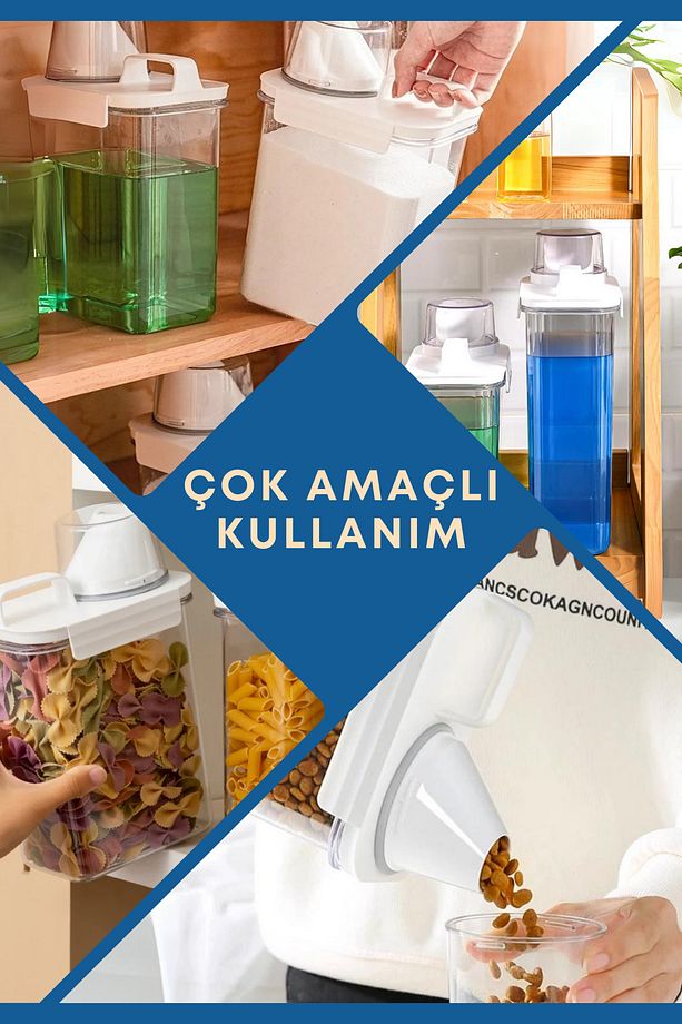 3 Adet Sızdırmaz Depolama Sıvı Toz Deterjan Erzak Saklama Kutusu- Ölçekli Deterjan Kutusu 1100 ml - 8