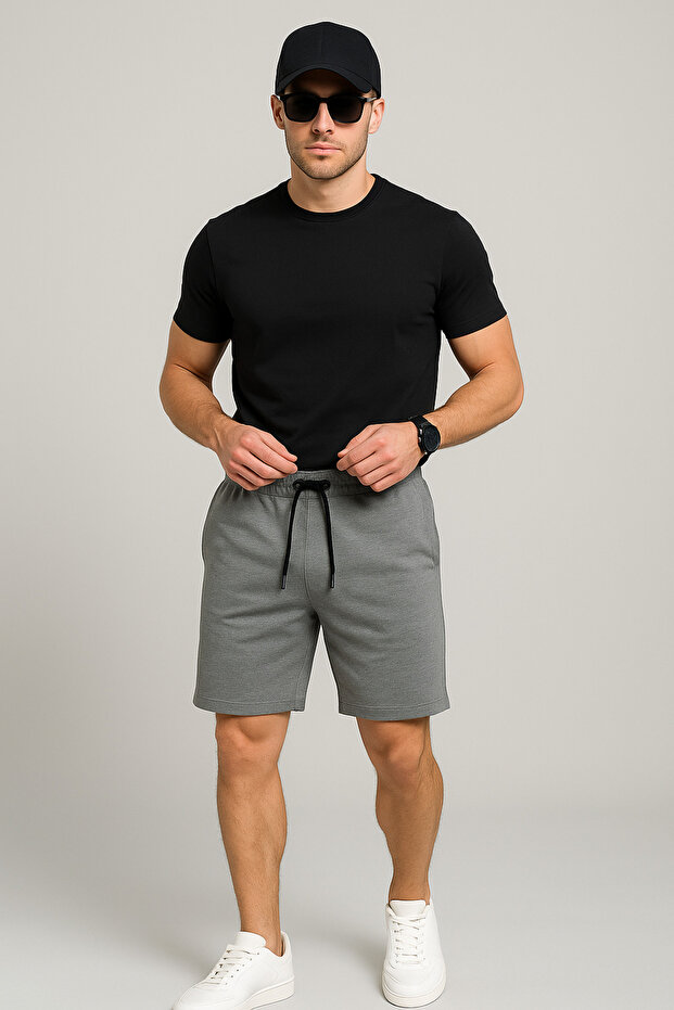 8043 Cotton Waist-Strapped Pocketed Regular Fit Printed Summer Shorts