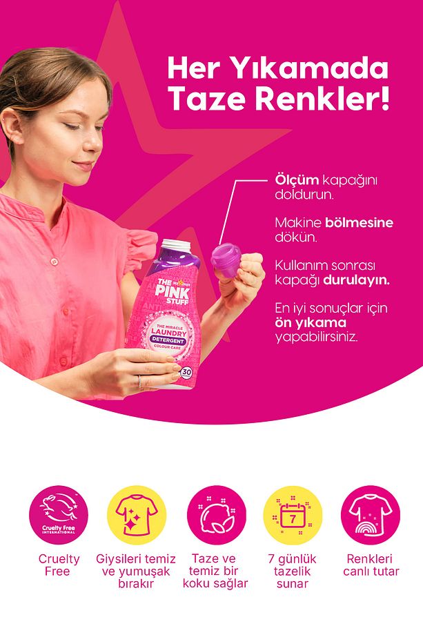 RENKLİ ÇAMAŞIRLAR İÇİN SIVI DETERJAN/ CANLI RENKLER/ 7 Gün Tazelik/ 30 Yıkama /960ml - 2
