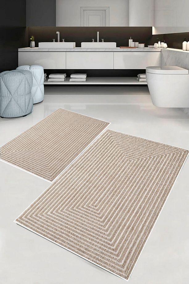 Banyo Paspas Takımı 2'Li - -Yıkanabilir Dijital Baskılı Kaymaz Taban-(60x100 + 40x60) - 1