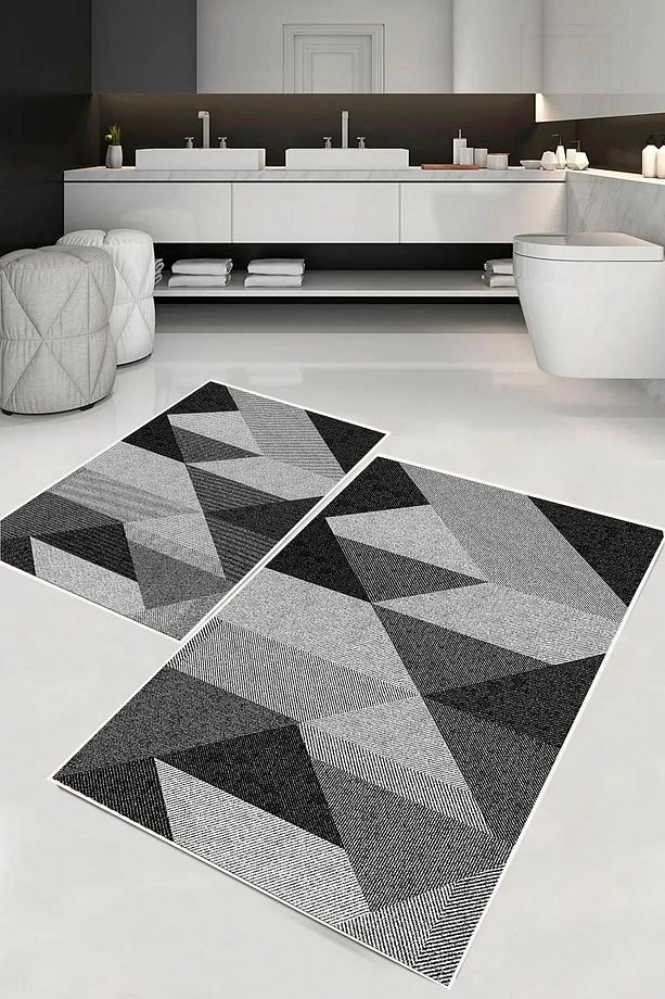 Banyo Paspas Takımı 2'Li - -Yıkanabilir Dijital Baskılı Kaymaz Taban-(60x100 + 40x60) - 1