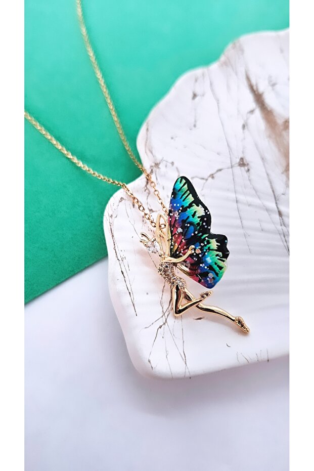 Kanatlı Peri Figürlü Çelik Kolye - 4