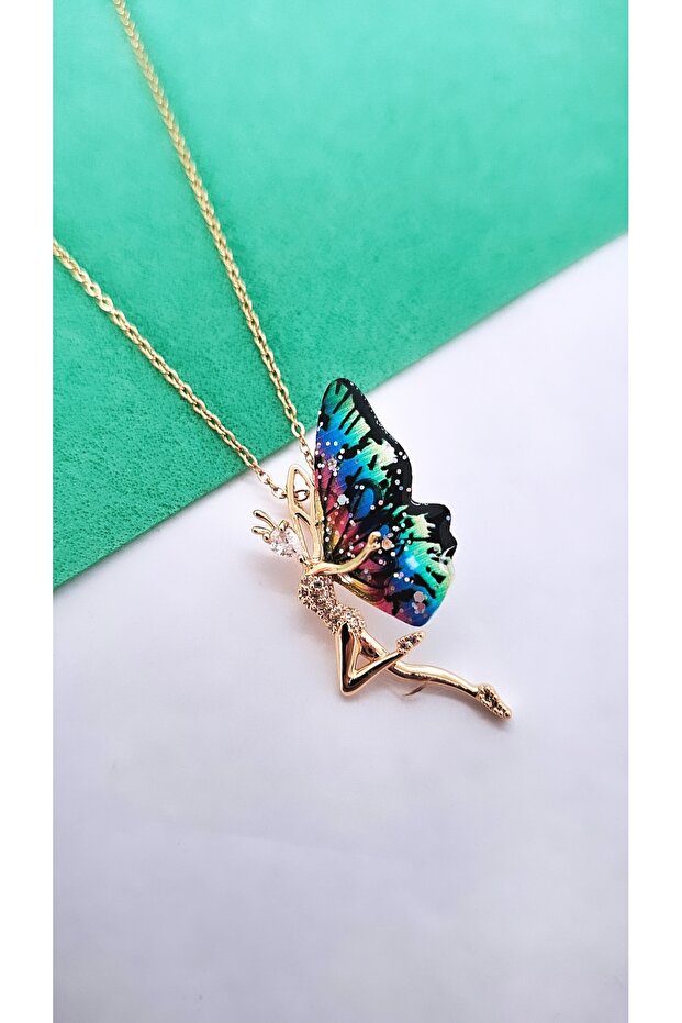 Kanatlı Peri Figürlü Çelik Kolye - 6