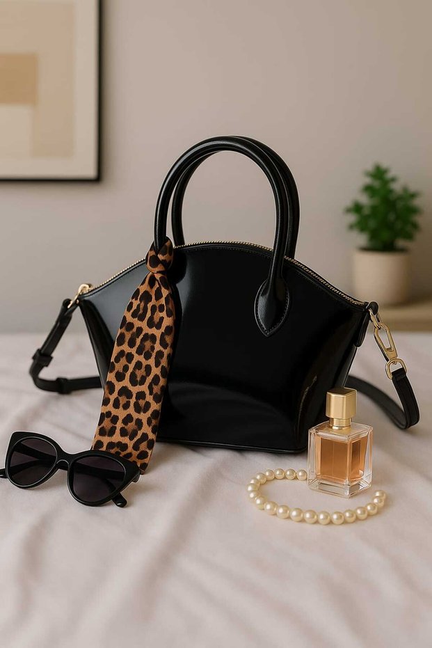 Patent Leather Women's Shoulder Bag with Scarf Detail