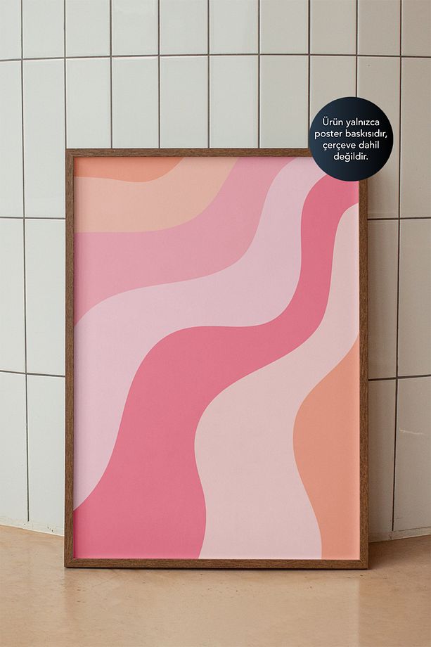 Pembe Turuncu Renkli Dalga Desen - Retro Modern Soyut Gradient Duvar Posteri - Çerçevesiz Baskı - 1