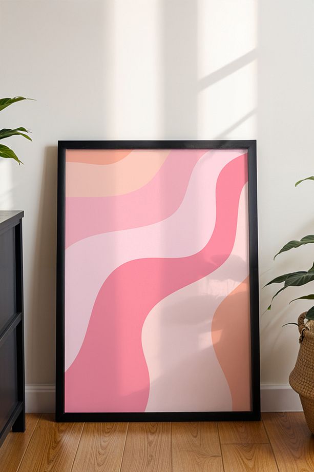 Pembe Turuncu Renkli Dalga Desen - Retro Modern Soyut Gradient Duvar Posteri - Çerçevesiz Baskı - 3