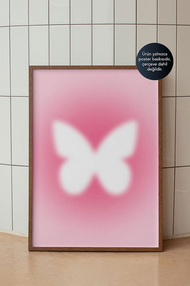 Pembe Bulanık Kelebek Duvar Posteri - Soft Minimalist Duvar Dekoru - Çerçevesiz Baskı - 1