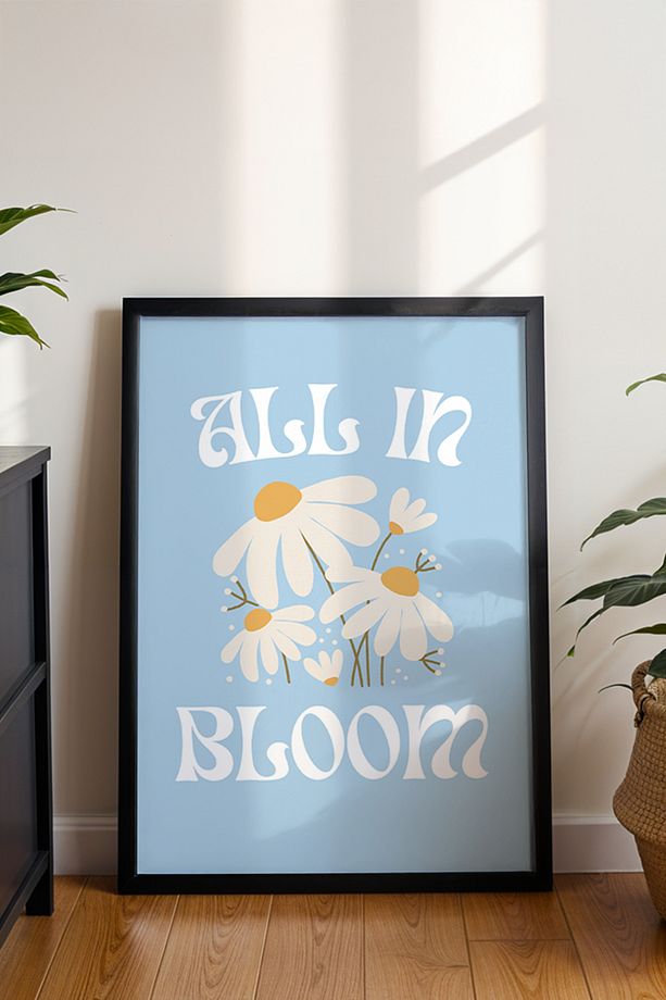 All in Bloom - Papatya Çiçek Duvar Posteri - Mavi Vintage Duvar Dekoru - Çerçevesiz Baskı - 3