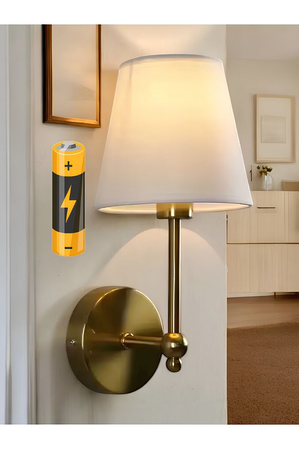 Modern Aplik Pilli Duvar Aplik Power Ledli Tak Kullan Kablosuz Pilli Duvar Aplik Eskitme Gold Sarı - 1