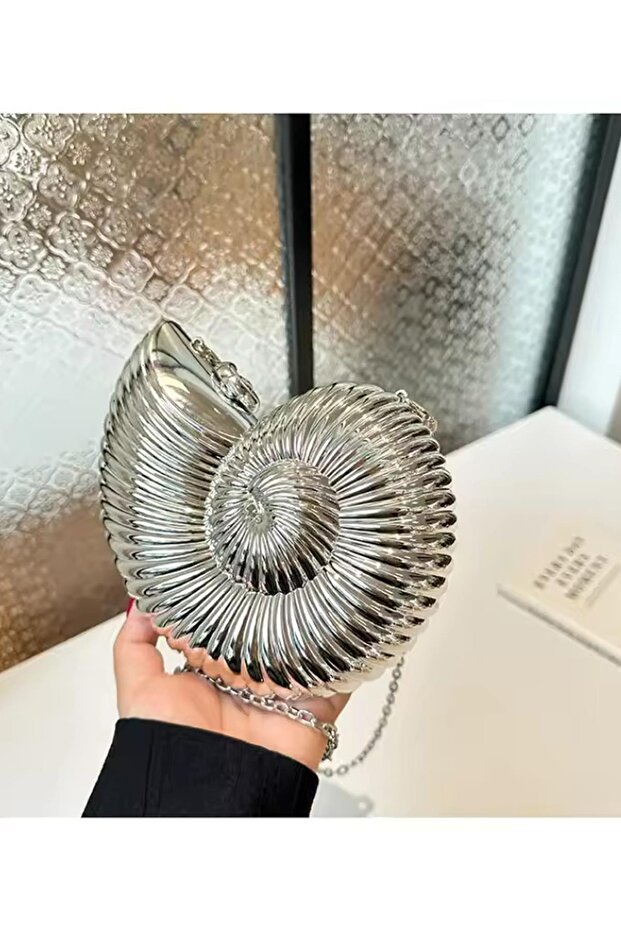 Silver Seashell Patterned Evening Dress Bag - 6
