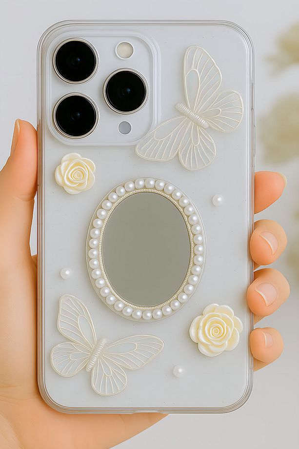 Apple iPhone 11 Pro Max Kılıf 3D Kelebek Gül Desenli Aynalı Simli Şeffaf Tasarımlı Silikon Kapak - 2