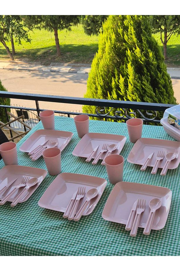 Piknik Seti 6 Kişilik 32 Parça Pembe 6 Adet Tabak 6 Adet Bardak 6 Adet Kaşık-çatal-bıçak - 5
