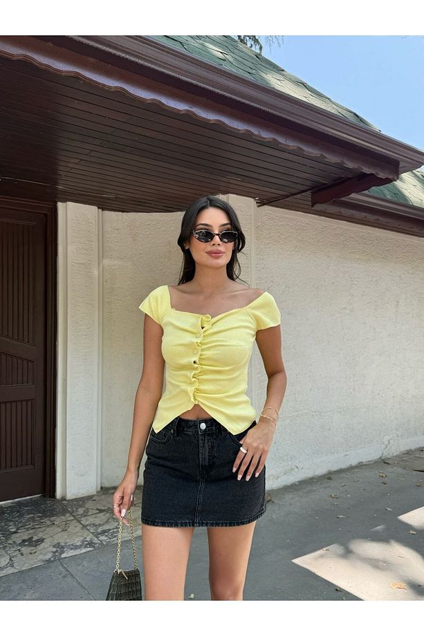 Yazlık Triko Bluz Omuzu Açık - 3