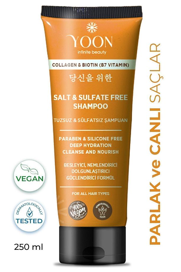 Sülfatsız ve Tuzsuz Şampuan, Kolajen Biotin B7 içerikli Parabensiz, Nemlendirici Vegan Şampuan 250ml - 8